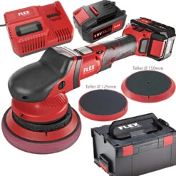 FLEX Akku Exzenterpolierer XFE 15 150 18 EC 418.099 Poliermaschine 15mm Hub 2xTeller